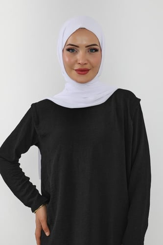 حجاب شيفون بمغناطيس وقبعة بالوسط-ابيض