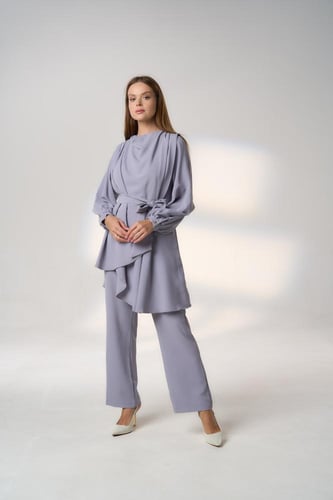 طقم بدلة حجاب -رمادي