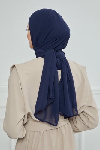 طرحة شيفون مع قبعة كاملة مشبوكة - كحلي