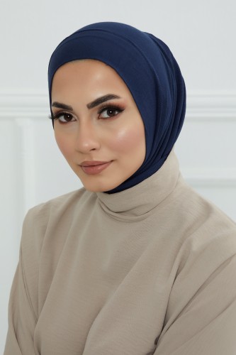 قبعة حجاب دبل سترتش ربط - كحلي