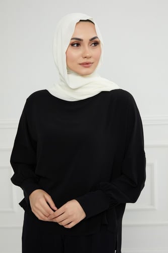 طرحة شيفون مع قبعة كاملة مشبوكة - ابيض