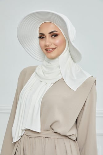 حجاب الشاطئ مع قبعة - أوف وايت