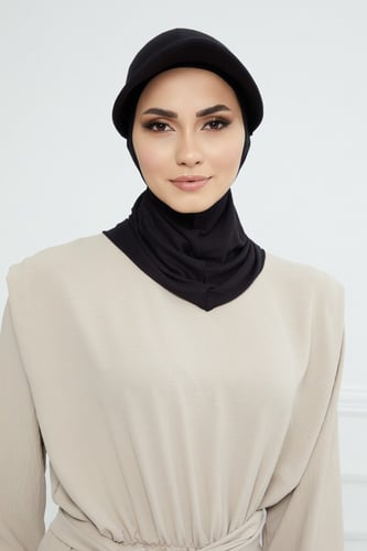 حجاب مع نصف قبعة مفصولة - أسود