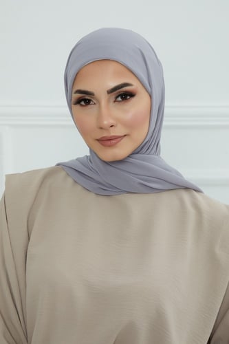 طرحه شيفون مع قبعة - رمادي