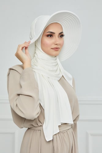 حجاب الشاطئ مع قبعة - أوف وايت