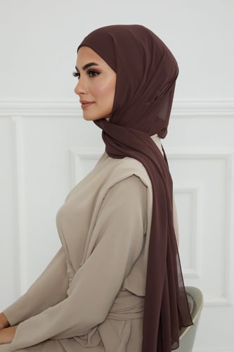 طرحه شيفون مع قبعة - بني