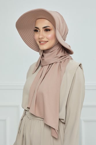 حجاب الشاطي مع قبعة - بني فاتح
