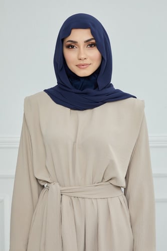 طرحة شيفون مع قبعة كاملة مشبوكة - كحلي