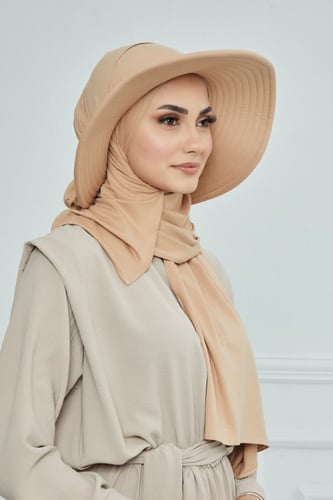حجاب الشاطي مع قبعة - رملي