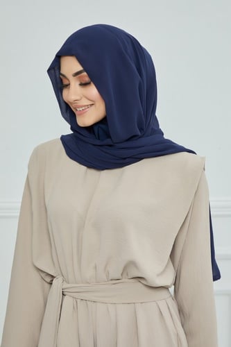 طرحة شيفون مع قبعة كاملة مشبوكة - كحلي