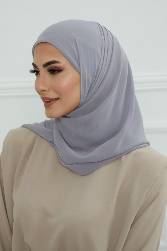 طرحه شيفون مع قبعة - رمادي