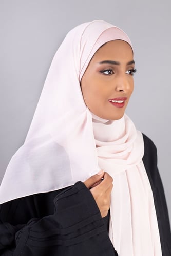 طرحة شيفون مع قبعة منفصلة- وردي