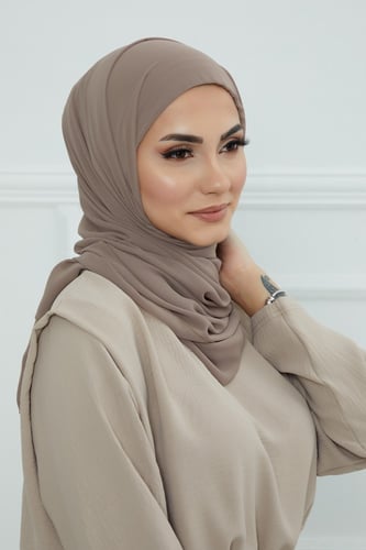 طرحه شيفون مع قبعة - بني