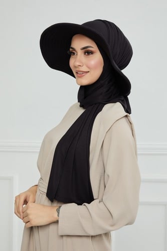 حجاب الشاطئ مع قبعة -أسود