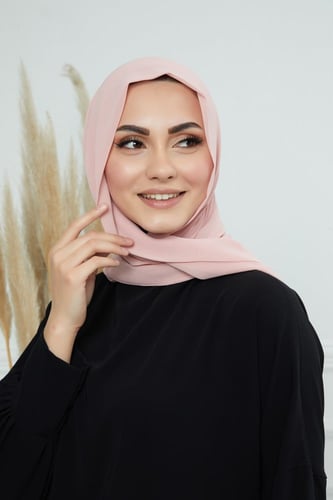 طرحة شيفون مع قبعة كاملة مشبوكة - وردي