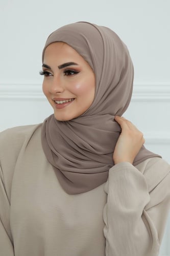 طرحه شيفون مع قبعة - بني