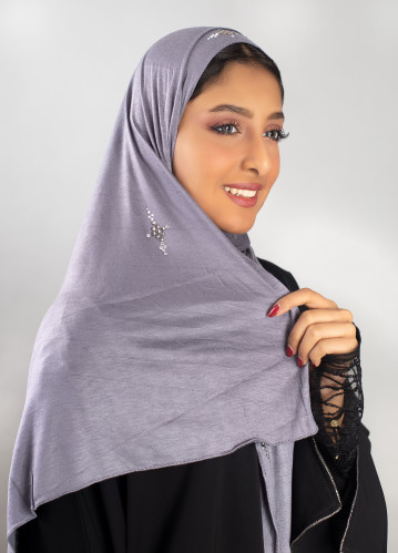 قطن دبل سترتش بكريستال سوارفسكي-رمادي داكن