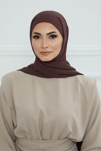 طرحه شيفون مع قبعة - بني