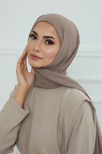 طرحه شيفون مع قبعة - بني