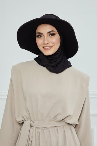 حجاب الشاطئ مع قبعة -أسود