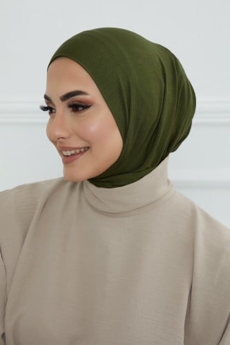 قبعة حجاب دبل سترتش ربط - أخضر زيتي