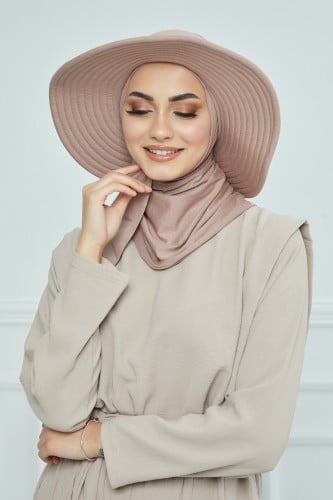 حجاب الشاطي مع قبعة - بني فاتح