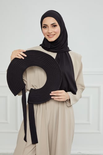 حجاب الشاطئ مع قبعة -أسود