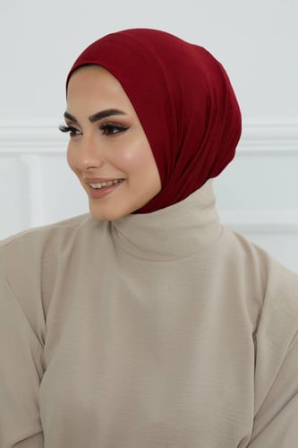 قبعة حجاب دبل سترتش ربط - عنابي