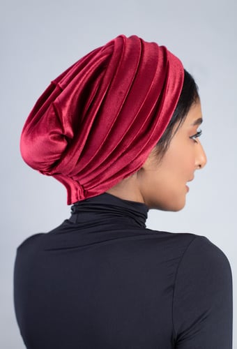 توربان لزق قطعتين مخمل - عنابي