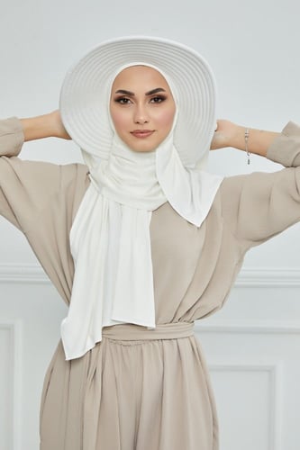 حجاب الشاطئ مع قبعة - أوف وايت