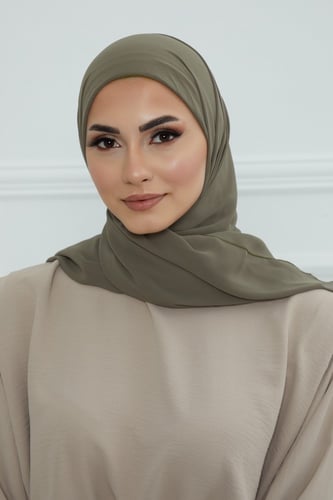 طرحه شيفون مع قبعة - زيتي