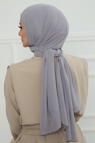 طرحه شيفون مع قبعة - رمادي