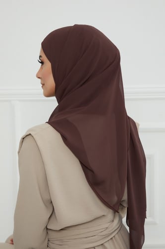 طرحه شيفون مع قبعة - بني