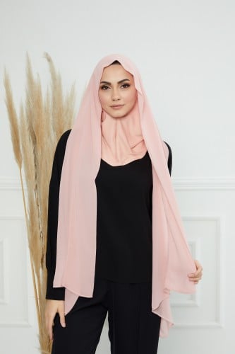 طرحة شيفون مع قبعة كاملة مشبوكة - وردي