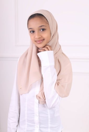 طرحة بناتي شيفون مشبوكة مع قبعة - بيج