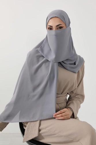 طقم طرحة ولثام - ربط-رمادي