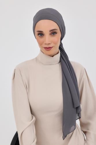 توربان شيفون مع قبعة داخلية-رمادي