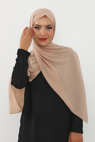 حجاب شيفون بمغناطيس وقبعة بالوسط-بيج