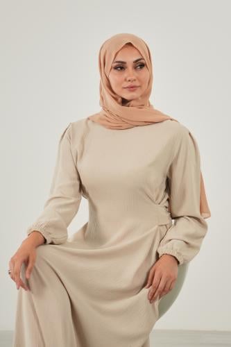 طرحة شيفون مع قبعة كاملة مشبوكة - بيج