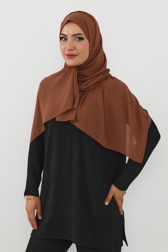 حجاب شيفون بمغناطيس وقبعة جانبي-بني