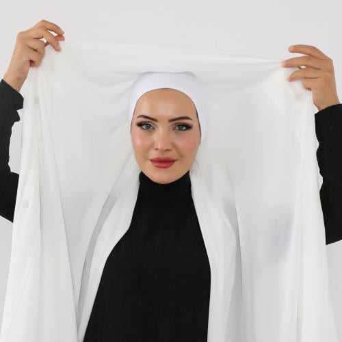 حجاب شيفون بمغناطيس وقبعة بالوسط-اوف وايت