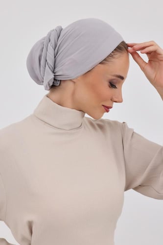 توربان شيفون مع قبعة داخلية-رمادي