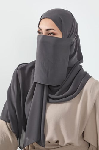 طقم طرحة ولثام 10 -رمادي