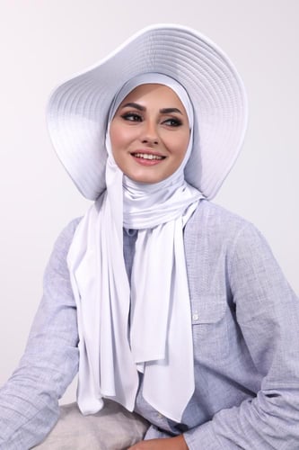 حجاب الشاطي مع قبعة - أبيض