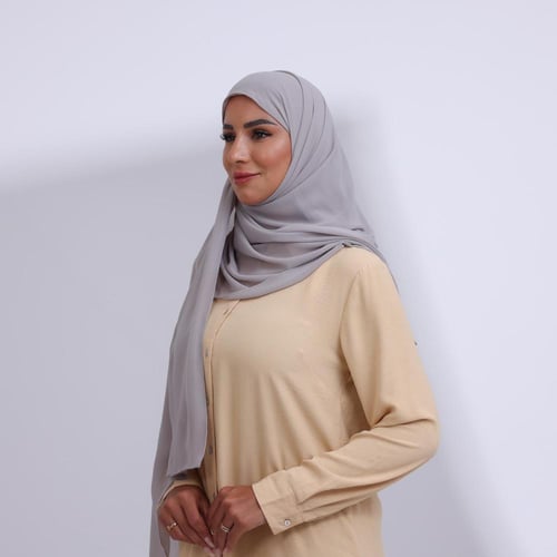 طرحة ميني شيفون ربع مبطن من الامام ميني-رمادي