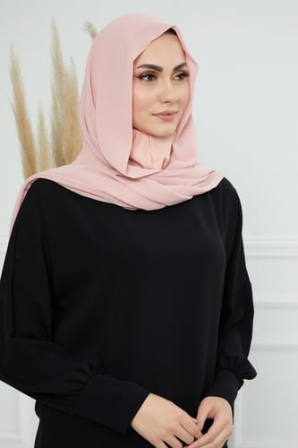 طرحة شيفون مع قبعة كاملة مشبوكة - وردي