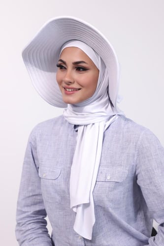 حجاب الشاطي مع قبعة - أبيض