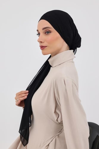 توربان شيفون مع قبعة داخلية-اسود