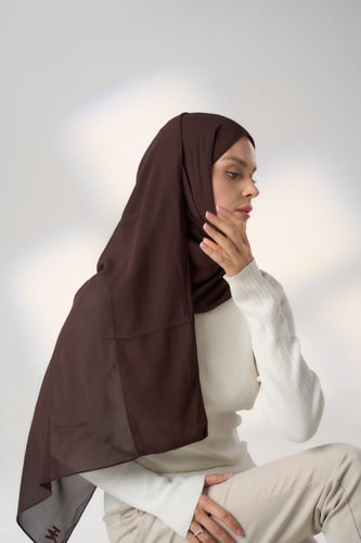 طرحة شيفون ربع مبطن من الأمام-بني