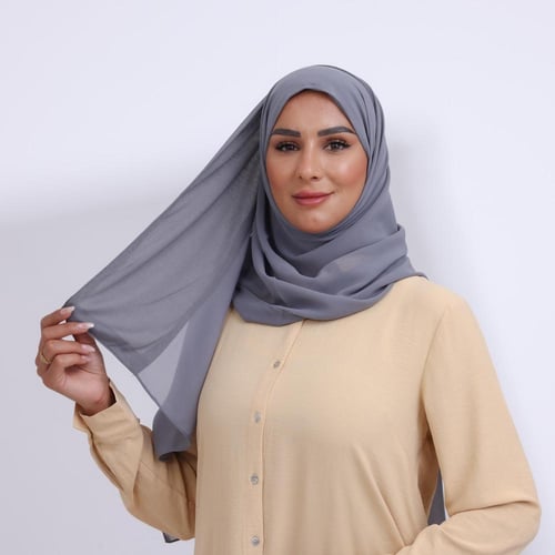 طرحة ميني شيفون ربع مبطن من الأمام - رمادي